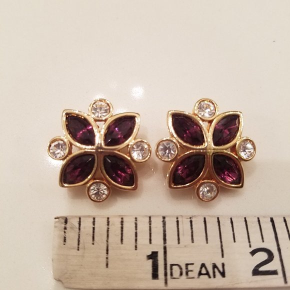 S.A.L.O purple/clear crystal gold tone earrings - Picture 11 of 11